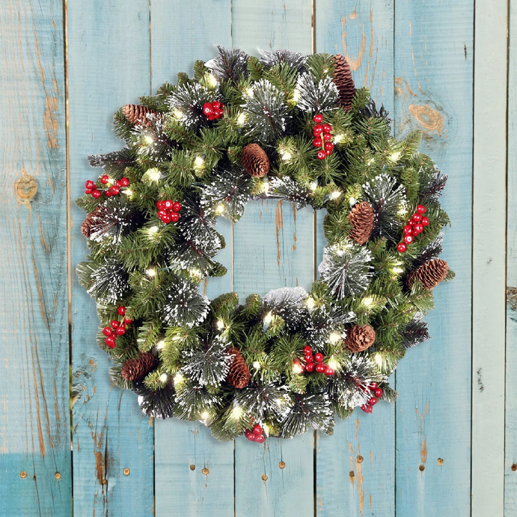 20-60cm led guirlanda de pinha de natal com bagas vermelhas artificial guirlanda de natal festa de ano novo decoração diy adicionar vibração de natal