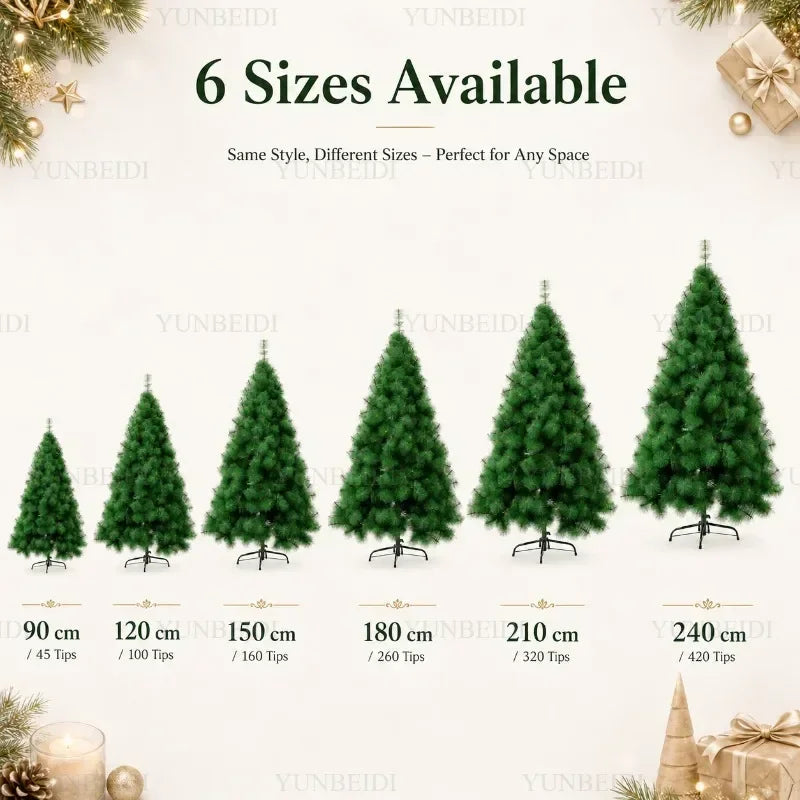 Árvore de Natal Artificial com Agulhas de Pinheiro em PET, com Luzes LED, de 90cm a 240cm, Decorações de Natal para a Família