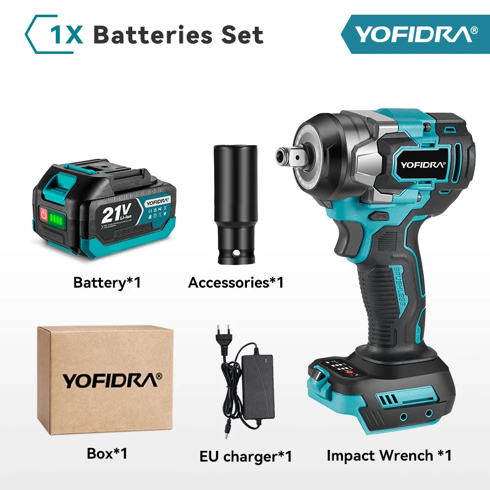 Yofidar com chave de impacto elétrica sem escova, 1200n.m, 5 engrenagens, 1/2 '', chave de fenda, ferramenta elétrica de reparo de carro para makita, pino de bateria de 18v