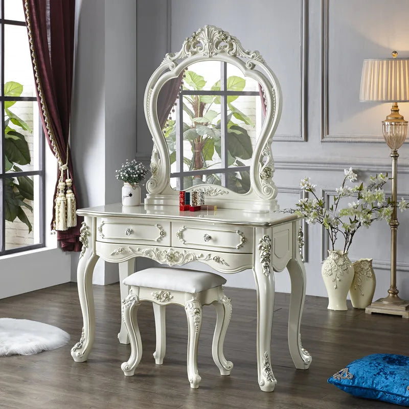 European Decor Makeup Vanity Desk Wooden Drawer White Black Makeup Vanity Desk Mirror Corner Komody Master Bedroom Furniture