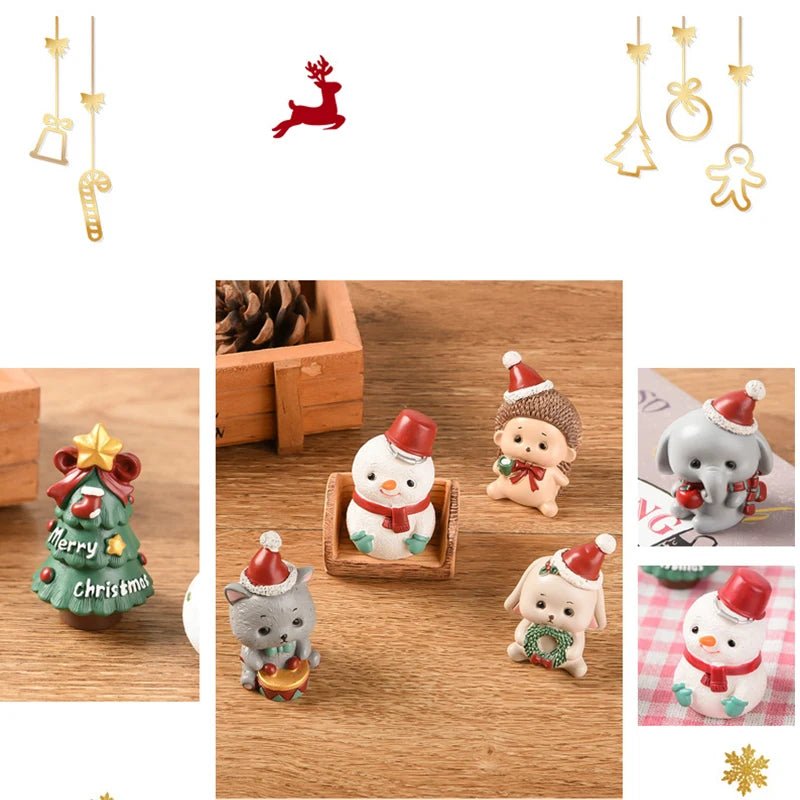 Natal resina família pequenos animais ornamentos criativo decoração para casa mini árvore de natal velho presente de natal
