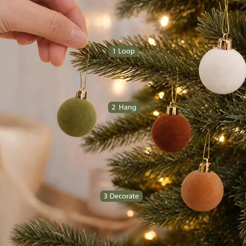 Bolas de Natal Flocadas, Enfeites para Árvore de Natal, Pingentes, Guirlanda de Natal, Decoração com Bolas de Veludo, Suprimentos DIY para Festas em Casa