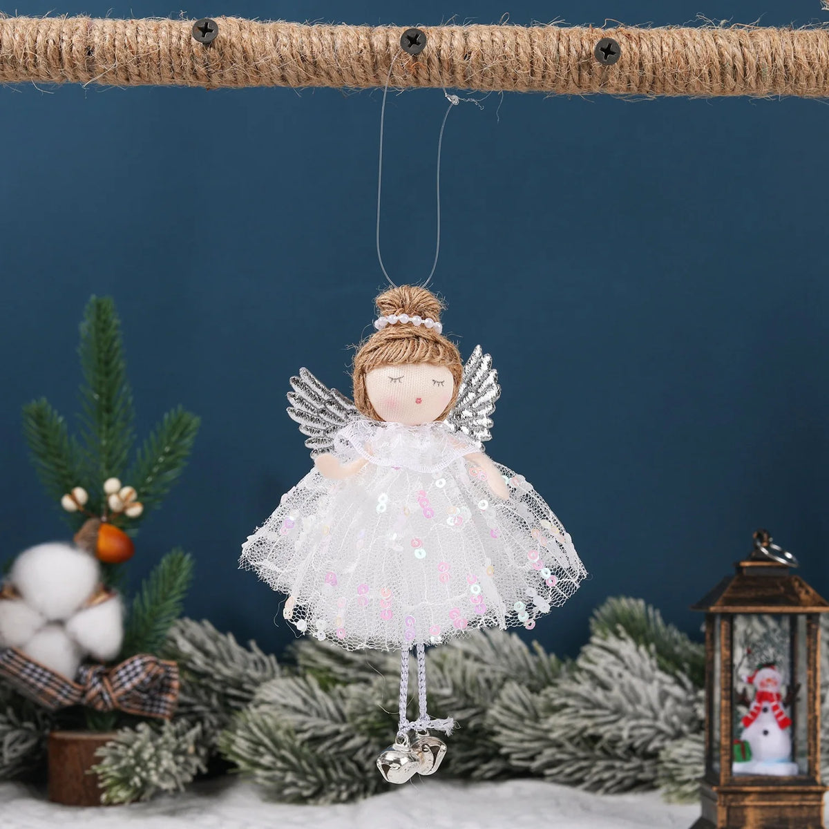 Natal Pendurado Malha Sequin Saia, Anjo Xmas Árvore Pingente Enfeites, Decoração de Casa, Noel, Presentes, 2022
