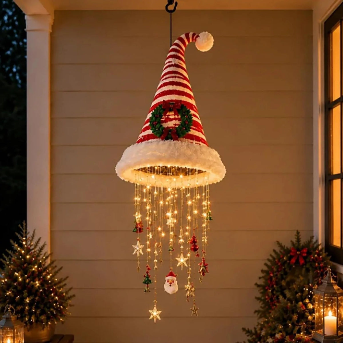 Luzes de Natal LED pendentes em formato de chapéu de Papai Noel, luminárias candelabro quentes e brilhantes, enfeite de Natal para casa, escadas, festas e decoração de feriados, novo.