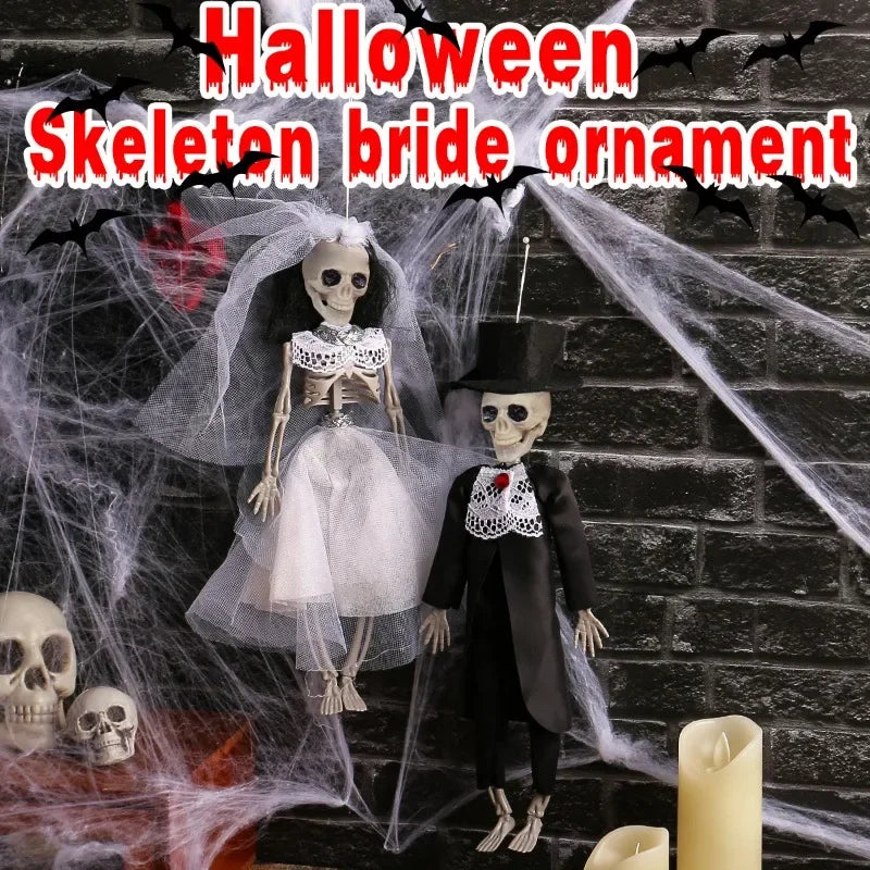 Decorações de Halloween de Noivos Esqueletos Pendurados, Assustadores para Festas em Bares, Casas Assombradas, Adereços de Pegadinhas e Decoração de Casamento