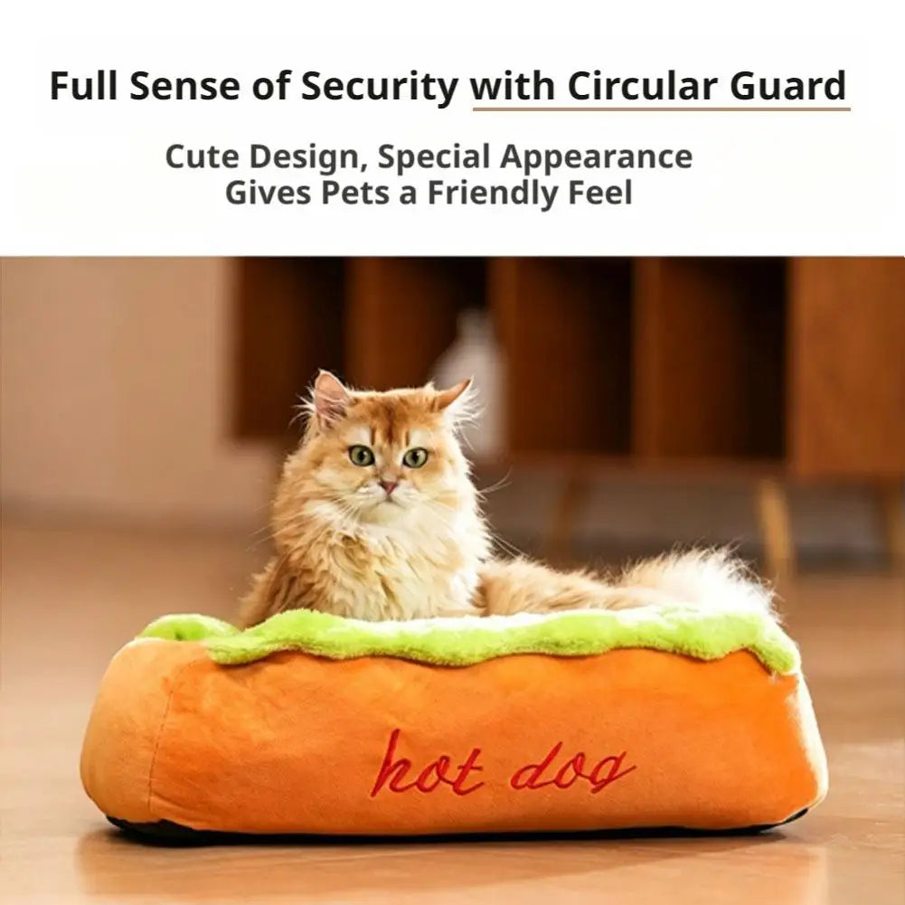 Cama para Animais de Estimação em Formato de Cachorro-Quente, Almofada Macia de Fibra para Cães e Gatos, Casa Quente para Filhotes, Camas Removíveis e Laváveis para Cães e Gatos
