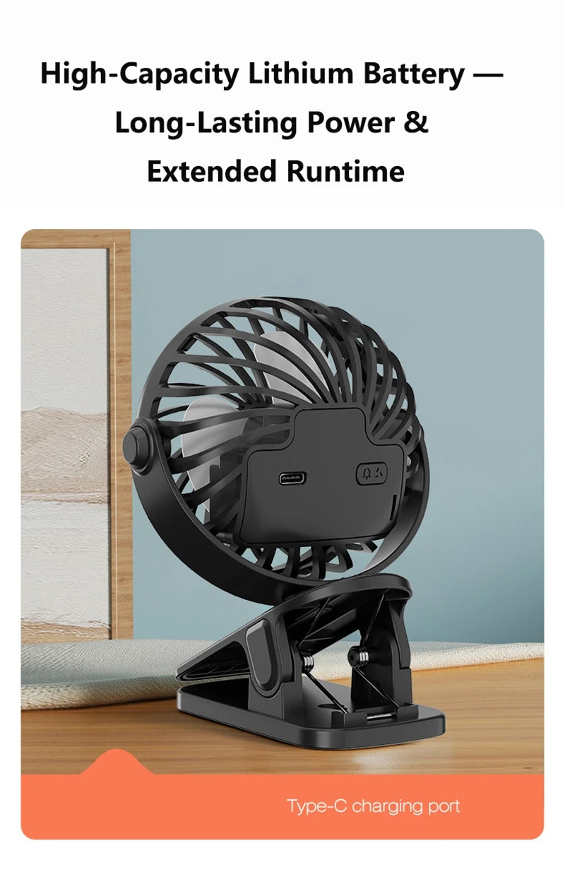 Mini Ventilador Portátil 720 ° Ventilador Portátil Recarregável USB com Lâmpada Noturna Integrada e Rotação, Fluxo de Ar Potente para Viagens, Camping e Atividades ao Ar Livre