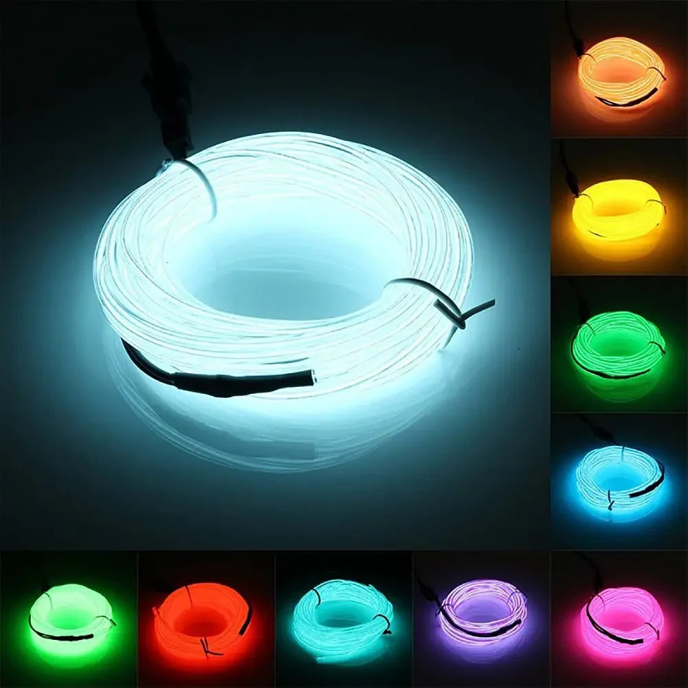 5m interior do carro conduziu a luz de tira néon el fiação lâmpada decorativa para auto diy flexível luz ambiente usb festa atmosfera diodo
