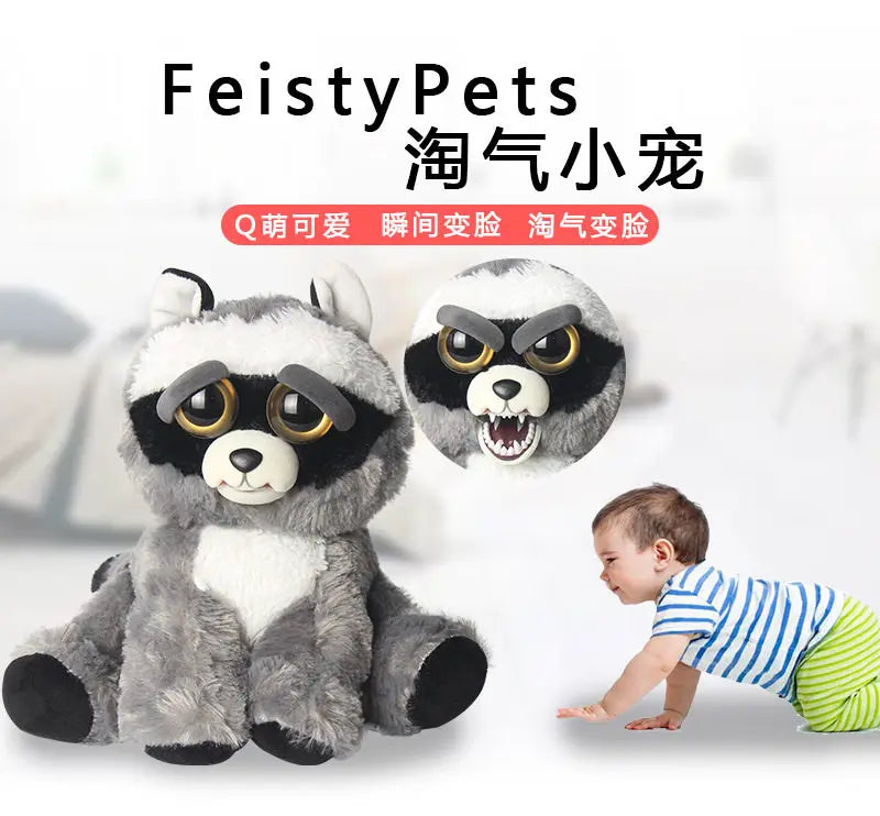 Boneco de Animal de Tamanho Médio Feisty Pets, Panda com Rosto Intercambiável, Brinquedo Interativo para Crianças