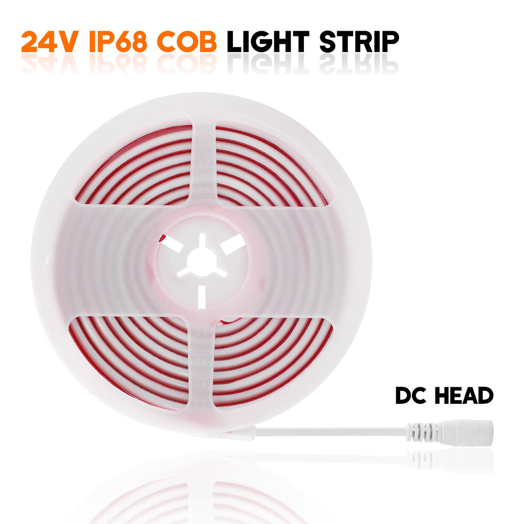Fita de néon led cob à prova d'água ip68, 12v, 24v, 320leds/m, fita flexível ra90, forro de alta densidade, iluminação 3000k-6000k