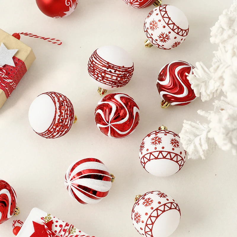 Conjunto de decorações de árvore de enfeites de Natal, bola de Natal inquebrável de 16 quilates, ornamentos pendurados de 2,36 polegadas para decoração de festas de fim de ano