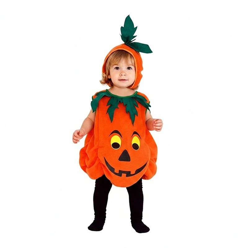 Macacão Infantil 2026 para Meninas e Meninos, Fantasia de Abóbora de Halloween com Chapéu, Cosplay para Apresentação em Palco, Fantasia para Festa de Natal