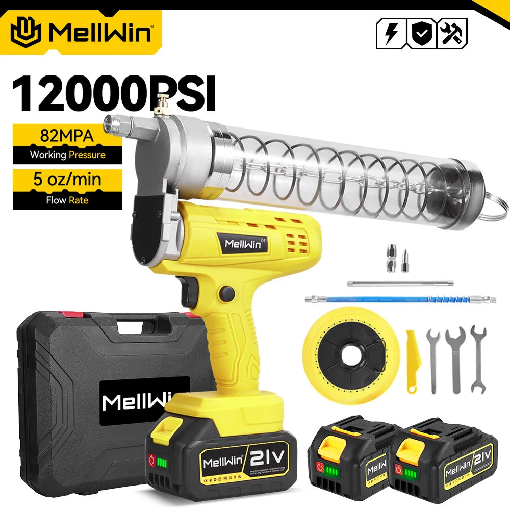 MELLWIN 12000PSL Máquina de Graxa Elétrica Sem Fio de Alta Pressão para Manutenção Automotiva, Ferramenta de Lubrificação a Óleo para Bateria Makita 18V