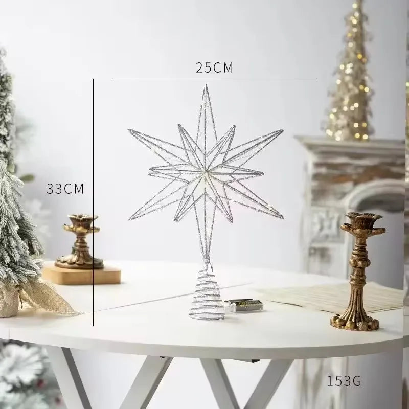 Estrela para Topo de Árvore de Natal com Luzes LED, Enfeites Criativos com Luzes LED e Glitter, Decoração de Árvore de Natal para Festas