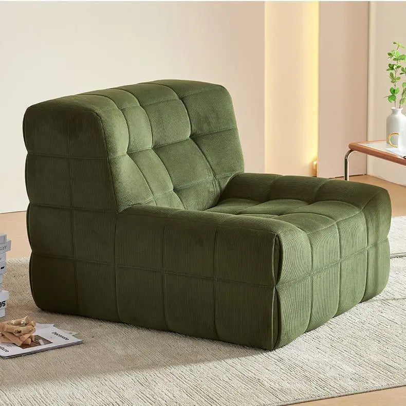 Sofá Preguiçoso Sem Estrutura de Tecido Waffle Compressível, Chaise Longue Individual Tipo Puff para Sala de Estar e Quarto