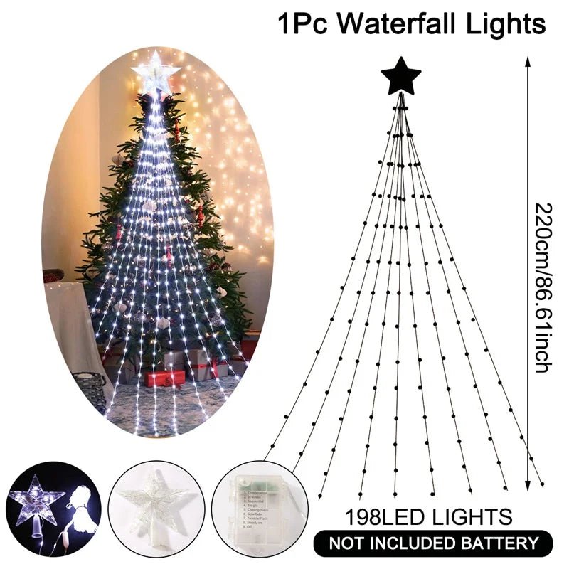 Led estrela cachoeira luzes decorações de natal luzes da corda ornamentos de árvore de natal para casa 2025 navidad natal ano novo 2026