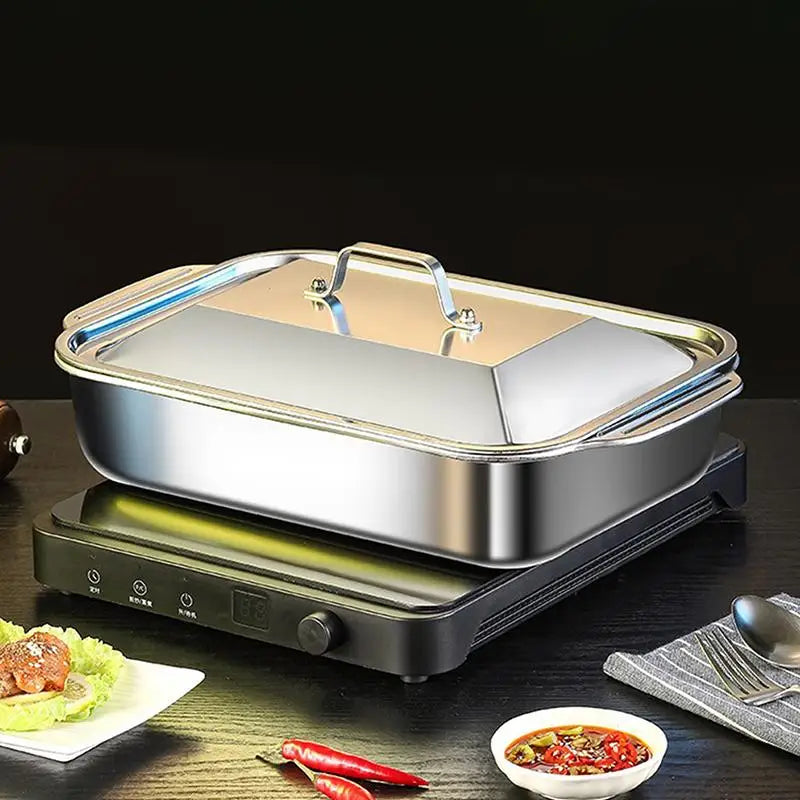 Assadeira Profunda de Aço Inoxidável, Bandeja de Cozimento com Tampa, Panela Resistente ao Calor para Forno, Ideal para Grelhar e Cozinhar Diariamente
