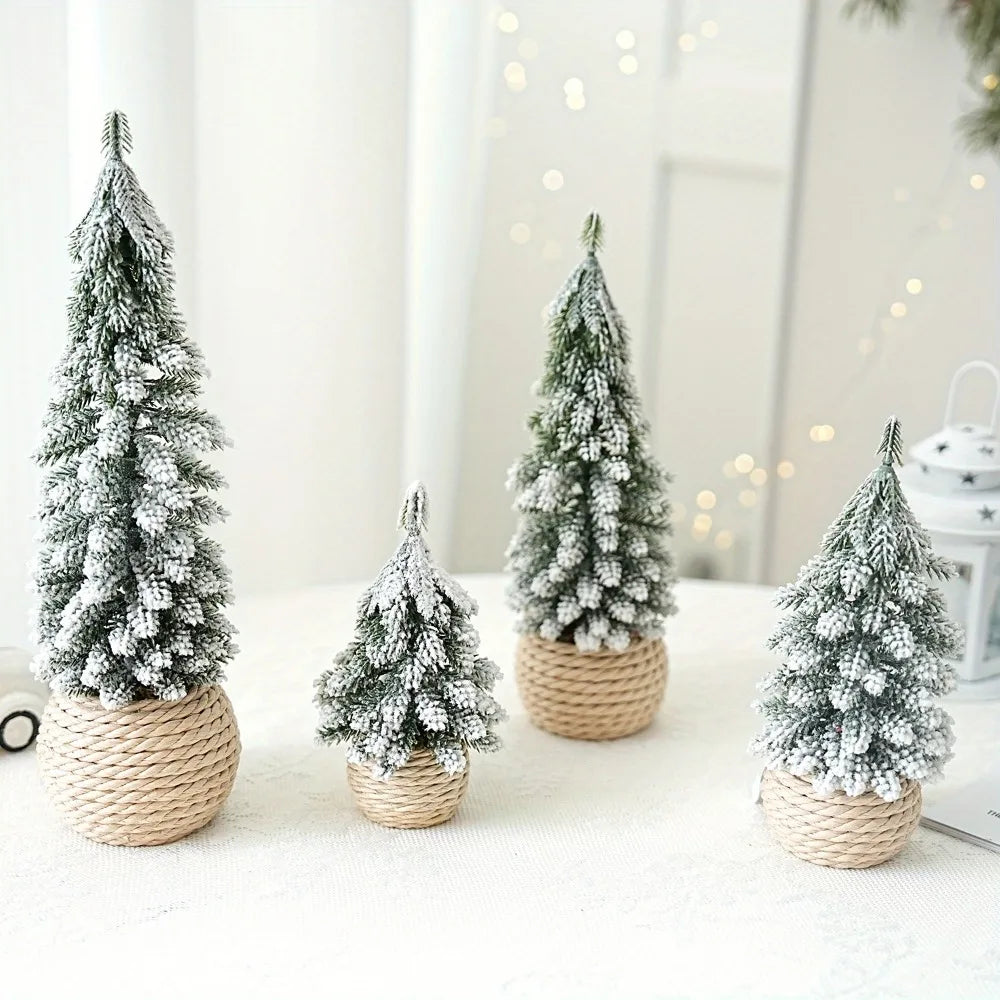 Mini árvore de natal artificial pequena neve pinho decorações da árvore de natal festa de ano novo ornamentos presentes decoração de mesa para casa