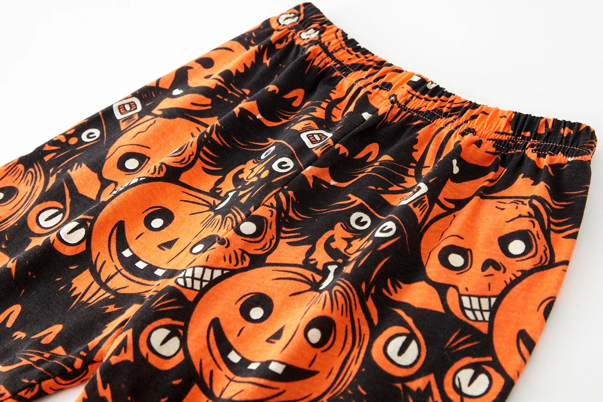 Pijamas de Halloween para crianças com estampa de abóbora 100% algodão conjunto de pijama macio meninos meninas 1-8 anos roupa de dormir de manga comprida