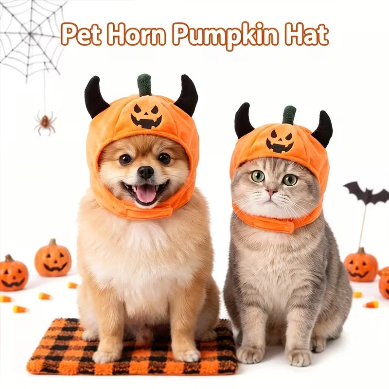 Chapéu de Fantasia para Animais de Estimação de Halloween – Divertido Chapéu de Diabo/Abóbora para Gatos e Cães; Quente, Festivo e Peculiar – Um Presente de Feriado para Pequenos Animais de Estimação