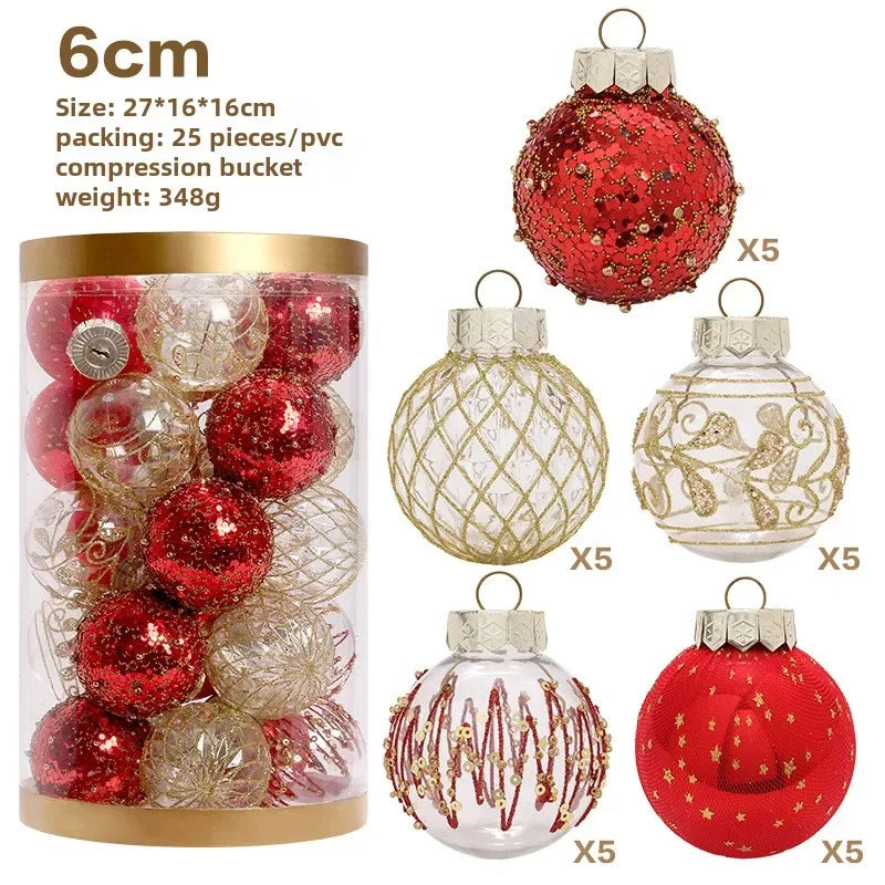 25 pçs 6cm bolas de natal bola grande árvore de natal pingente ornamentos para decoração de festa 2025 ano novo navidad presentes acessório ljiao