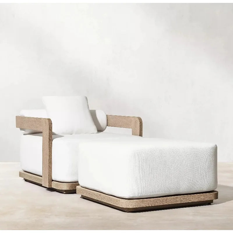 Conjunto de Móveis Modernos para Exterior à Prova d'Água com Pedal, Banco de Madeira Teca e Sofá de Rattan para Jardim, Sala de Estar e Hotéis