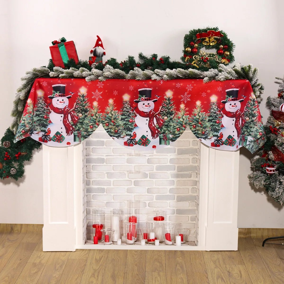 Natal vermelho lareira mantel cachecol capa de mesa enfeites de natal para casa 2025 boneco de neve de natal navidad natal ano novo 2026 presentes