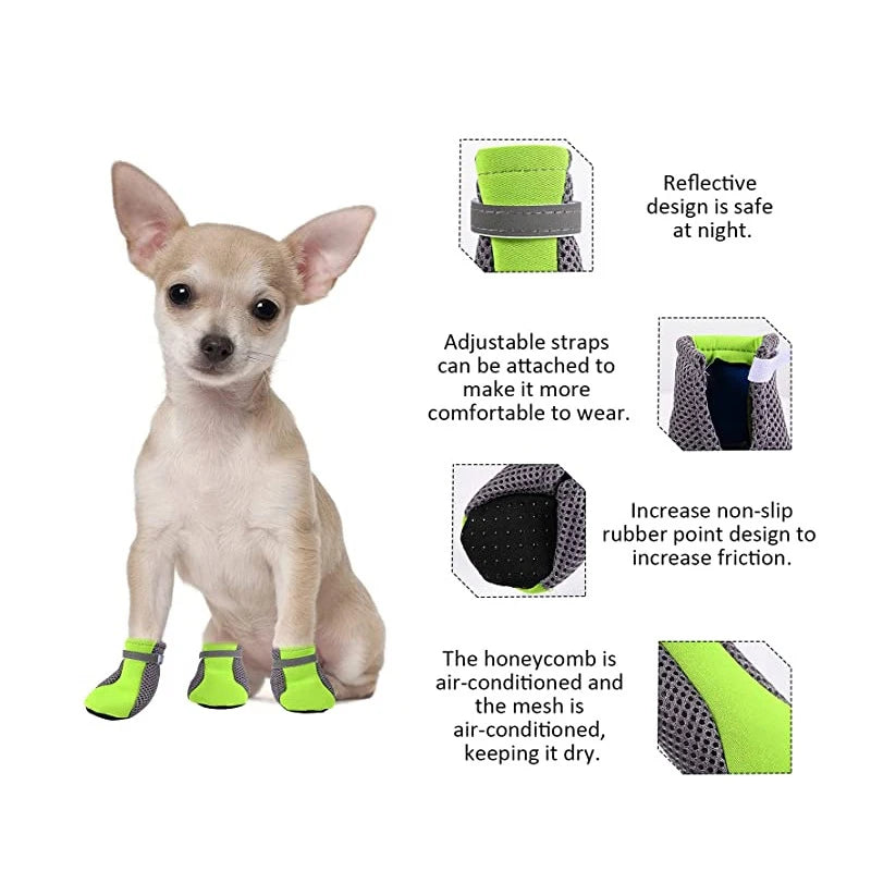 Sapatos para cães de estimação, respirável, à prova d'água, rede de caminhada ao ar livre, macio, verão, botas reflexivas seguras noturnas para cães pequenos e médios