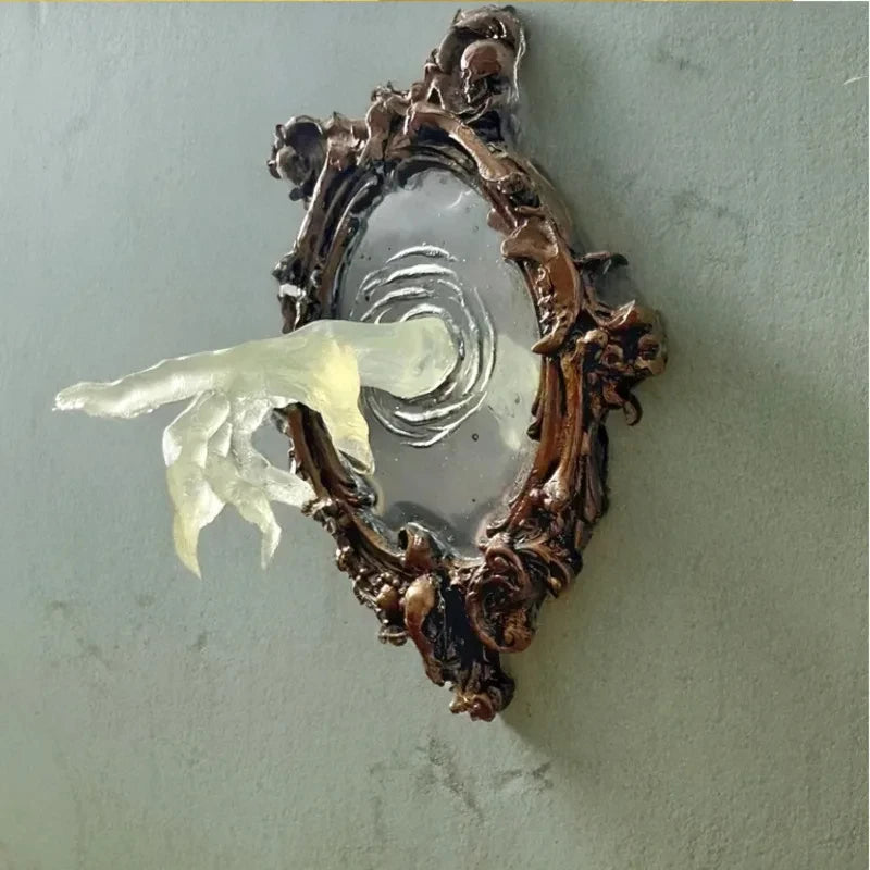 Halloween resina diabo mão decoração de parede ghótico fantasma no espelho artesanato luminoso adereços assustadores casa foto quadro decoração