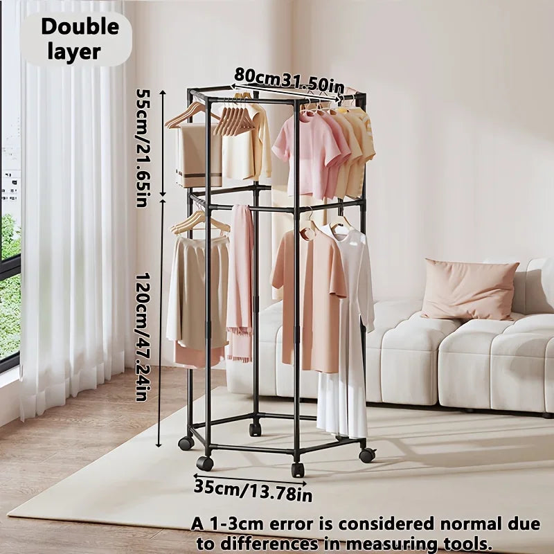 Cabides, rack de secagem de roupas com rodas, varal que economiza espaço para casa, construção de metal resistente, para varanda, sala de estar