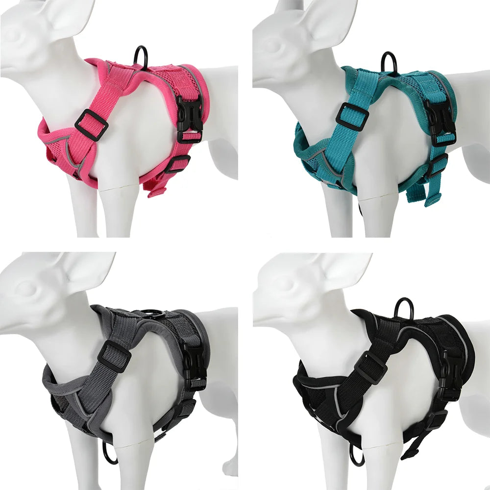 Conjunto de Arnês e Coleira para Cães Pequenos: Acessórios Essenciais para Bulldog Francês, Pug, Pitbull e Filhotes - Coleira Peitoral para Cães