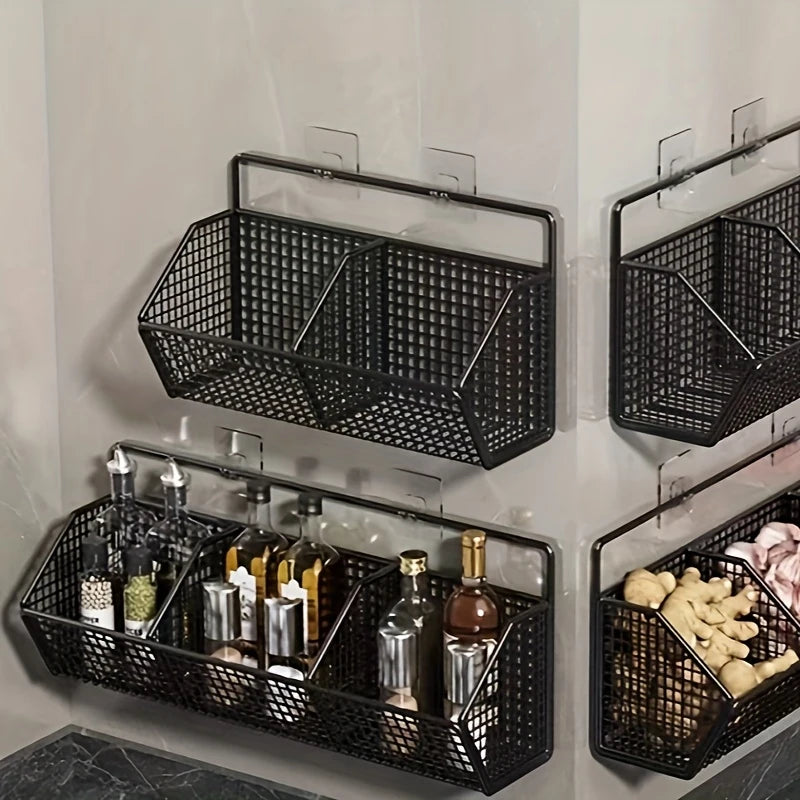 Prateleira de armazenamento para cozinha, organizador multifuncional de vegetais e condimentos, prateleira de parede com cestos suspensos