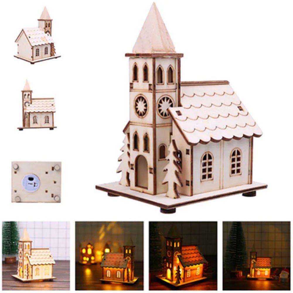Decorações de natal natal led luz casa de madeira luminosa cabine mesa ornamentos noite lâmpada para casa ano novo crianças presentes