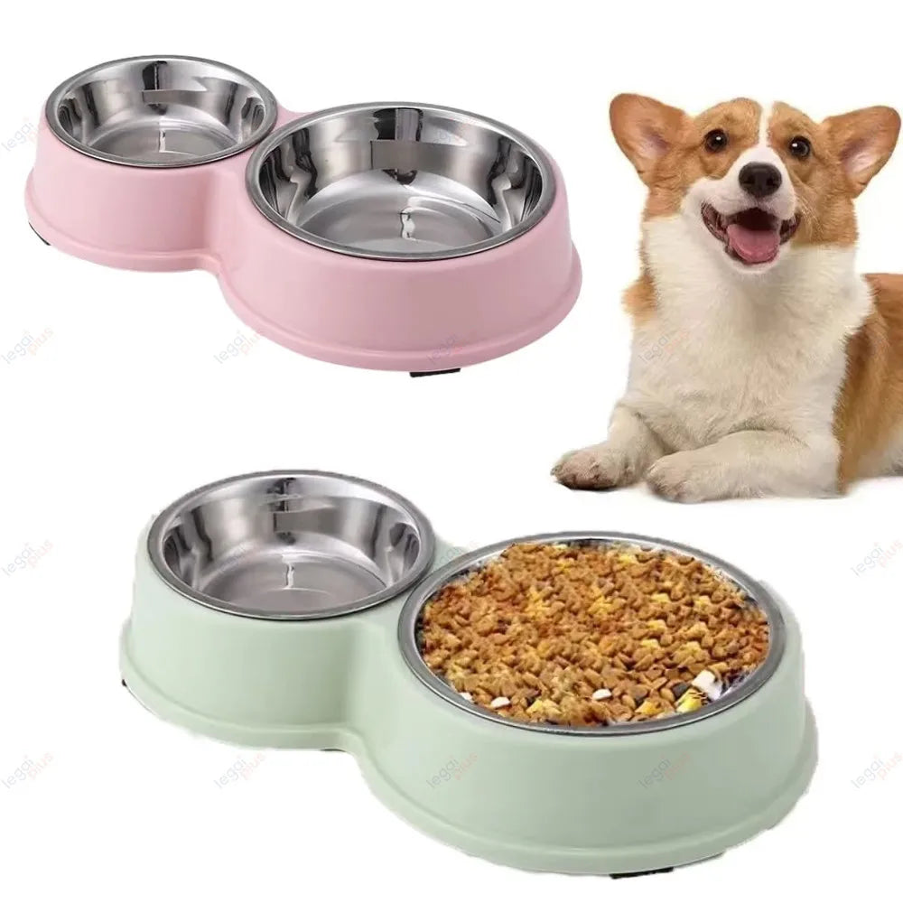 Comedouro Bebedouro Duplo Aço Inox Base Antiderrapante para Caes e Gatos Facil de Limpar