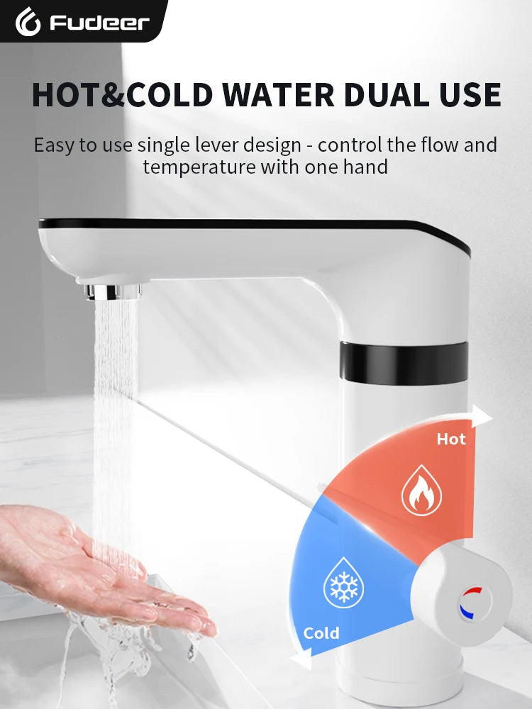 Fudeer 3400W 220V Cozinha Elétrica Aquecedor de Água Torneira Instantânea de Aço Inoxidável Torneira de Água Aquecedor Torneira de Aquecimento Frio