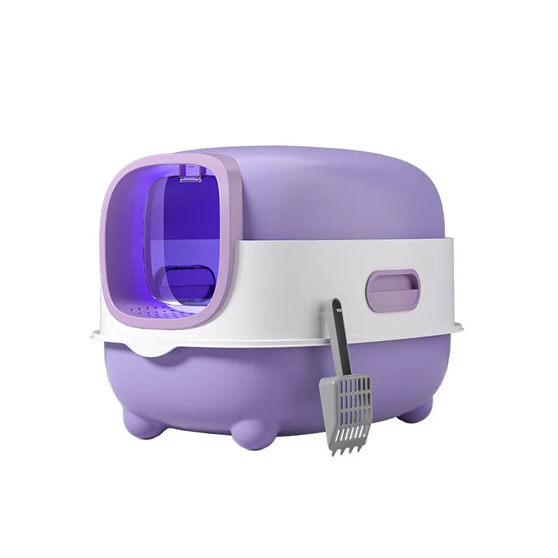 Caixa de Areia para Gatos com Desinfecção UV, Antiodor, Totalmente Fechada, Tamanho Extra Grande, Antirrespingo, Prevenção de Vazamento de Areia, Design Destacável