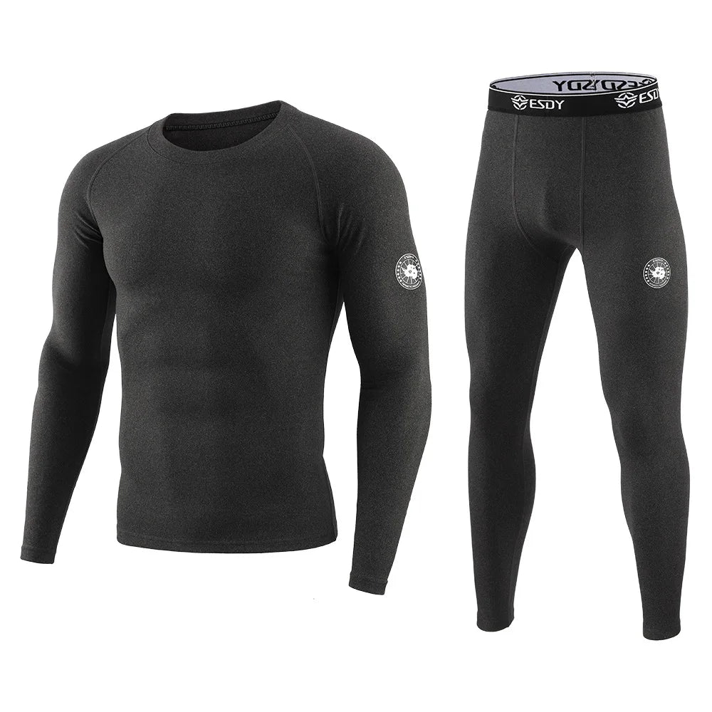 1 Set of Men's Thermal Underwear, Winter Fleece Thermal Underwear Set, Solid Color Slightly Elastic Sports Thermal Underwear Pants, Winter Outdoor Sports Base Layer for Polar Hiking, Mountaineering, Skiing, Fishing, Thermal S