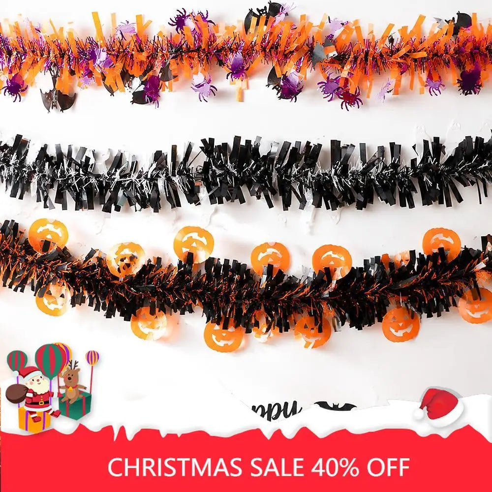 Conjunto de Guirlandas de Natal Laranja, Roxo e Preto com Morcegos, Aranhas e Abóboras para Decoração de Portas, Paredes, Lareiras e Casa