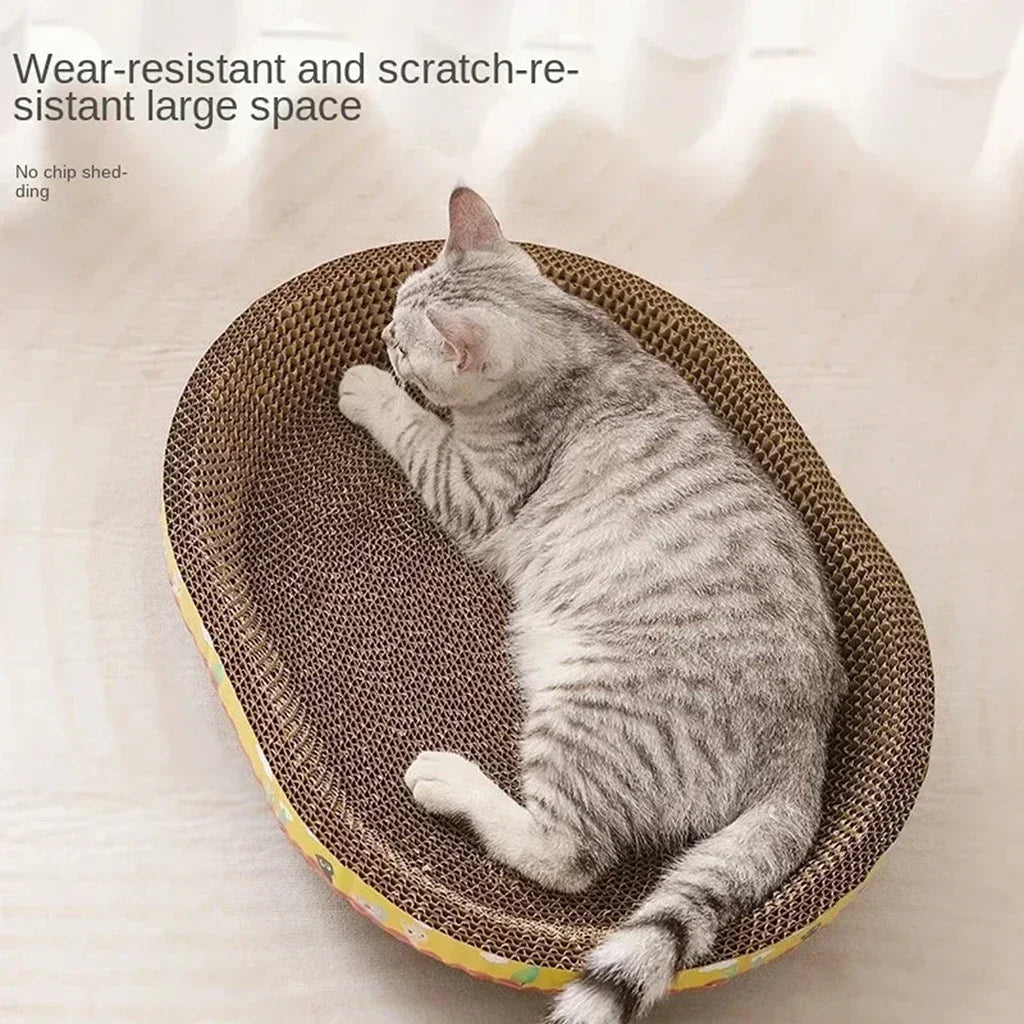 Placa de arranhar para gatos, proteção para móveis, brinquedos de garra, papel ondulado oval, resistente ao desgaste, ninho de gato, acessórios para gatos