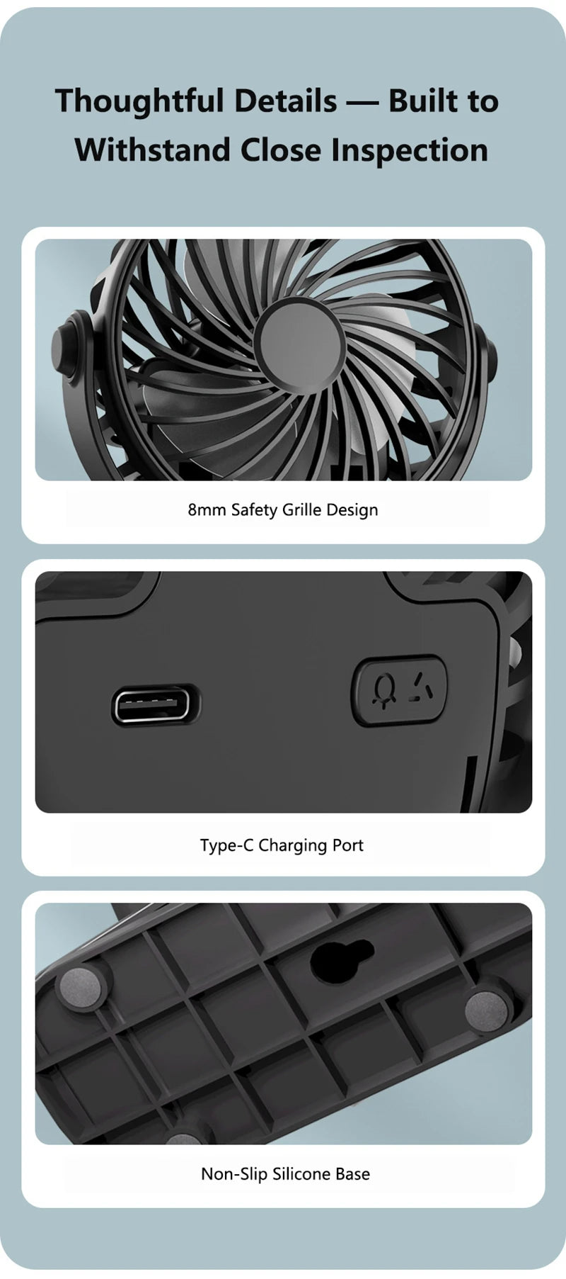 Mini Ventilador Portátil 720 ° Ventilador Portátil Recarregável USB com Lâmpada Noturna Integrada e Rotação, Fluxo de Ar Potente para Viagens, Camping e Atividades ao Ar Livre