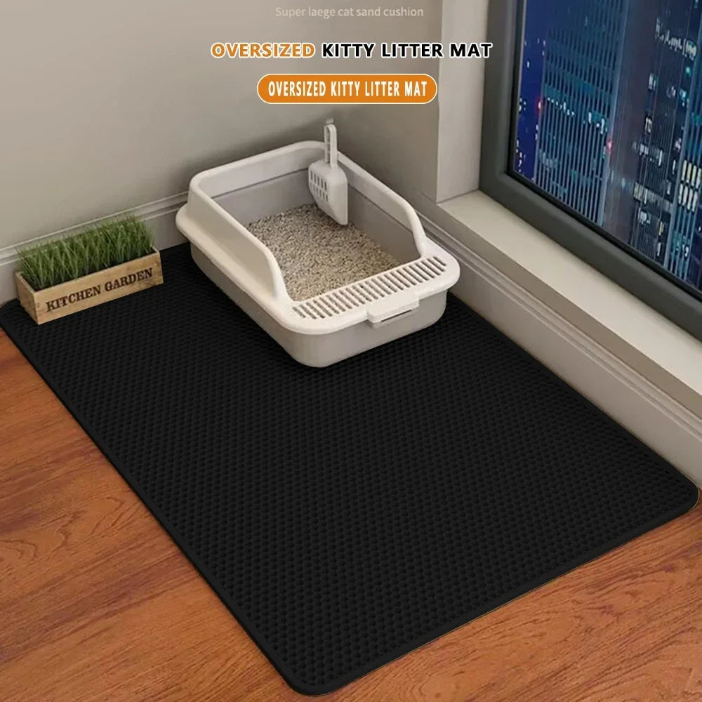 Tapete de areia para gatos, design de 2 camadas, tecnologia premium de captura de areia, base à prova d'água, protetor de piso antiderrapante para animais de estimação para gatinhos internos