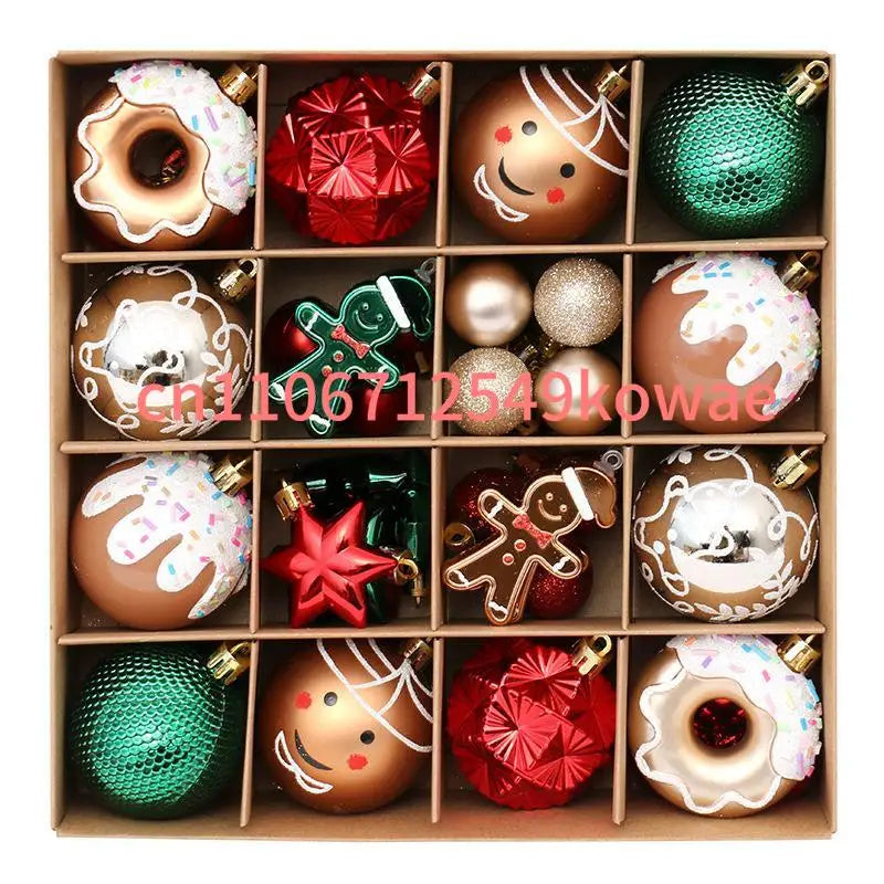 Decorações de Natal, 42 Conjuntos de Bolas de Natal Pintadas em Vermelho, Verde e Dourado, Pingentes.