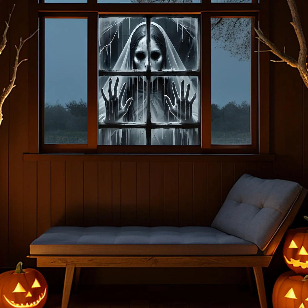 Decorações Assustadoras para Janela de Halloween, Pôster de Fantasma Suspenso com Efeito 3D para Festas e Casas Assombradas