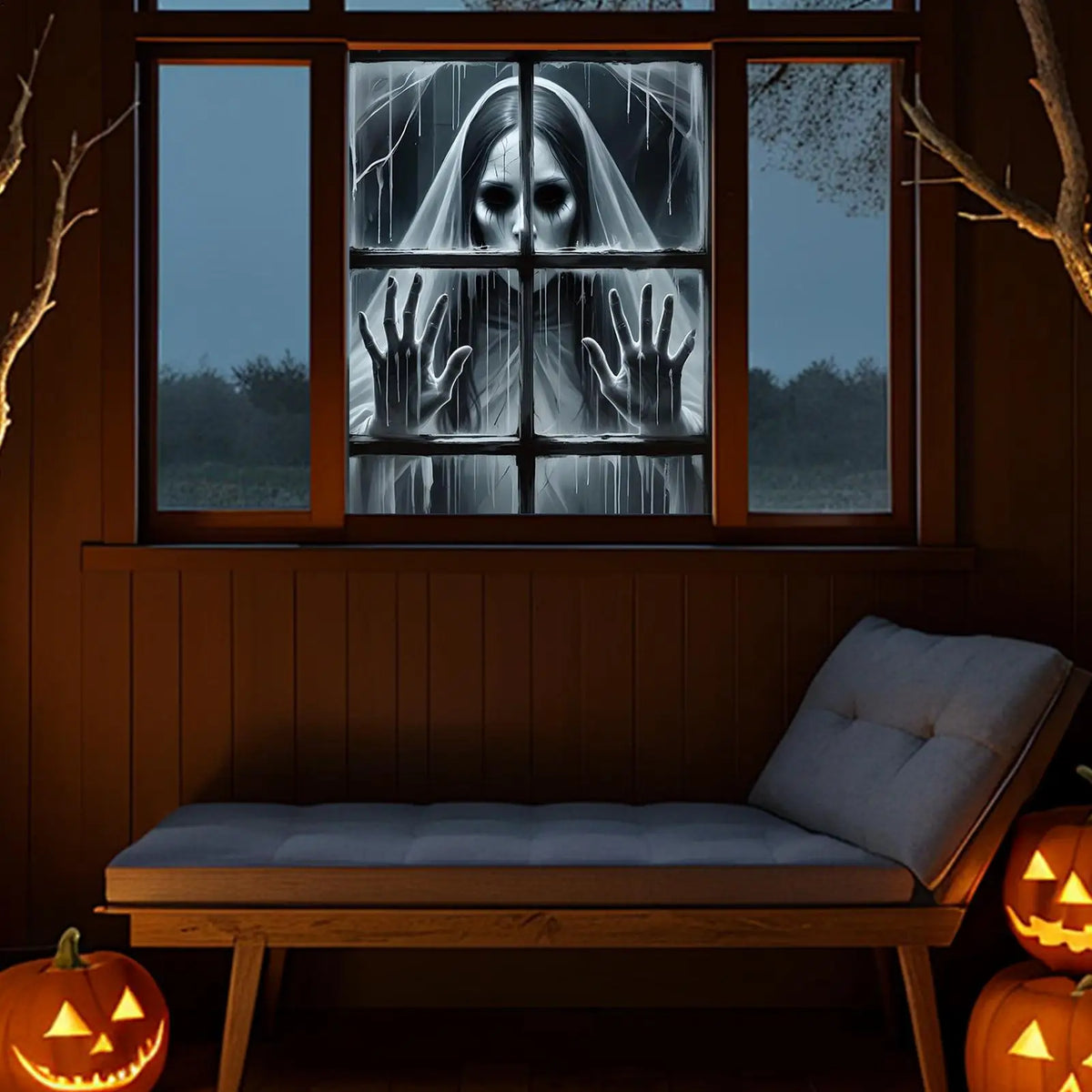 Decorações Assustadoras para Janela de Halloween, Pôster de Fantasma Suspenso com Efeito 3D para Festas e Casas Assombradas