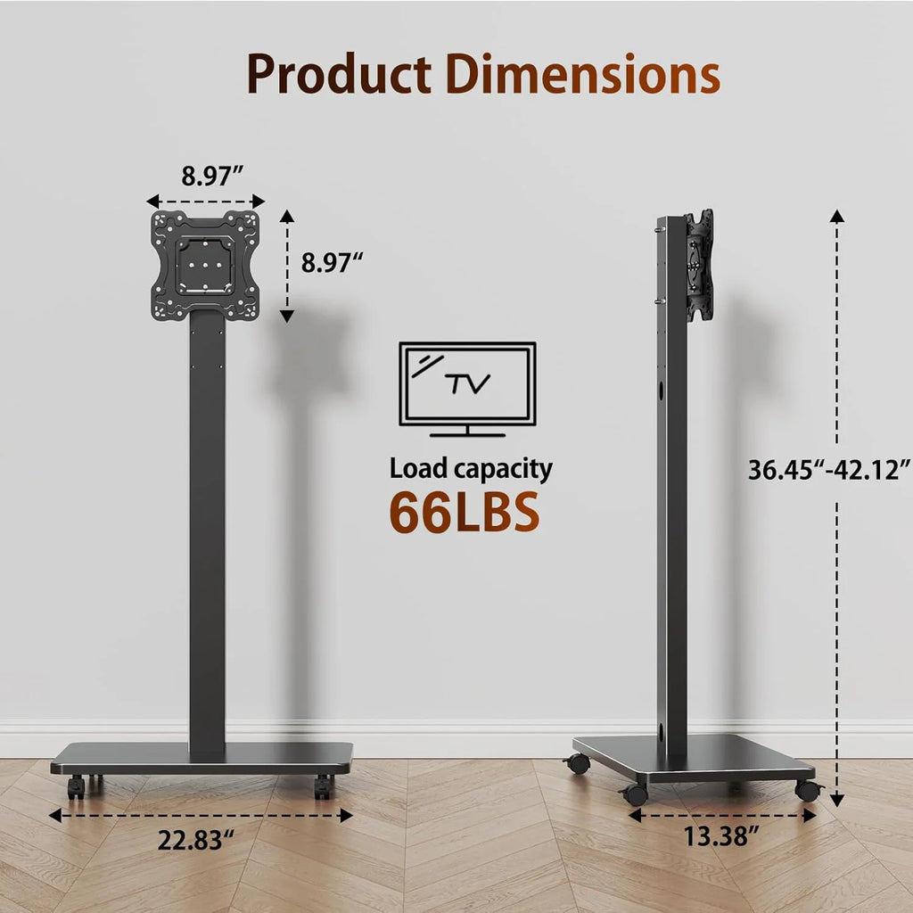 Suporte de TV rolante para TV plana curvada de 10 "-42" com retrato giratório para paisagem Suporte de TV portátil ajustável em altura com rodas