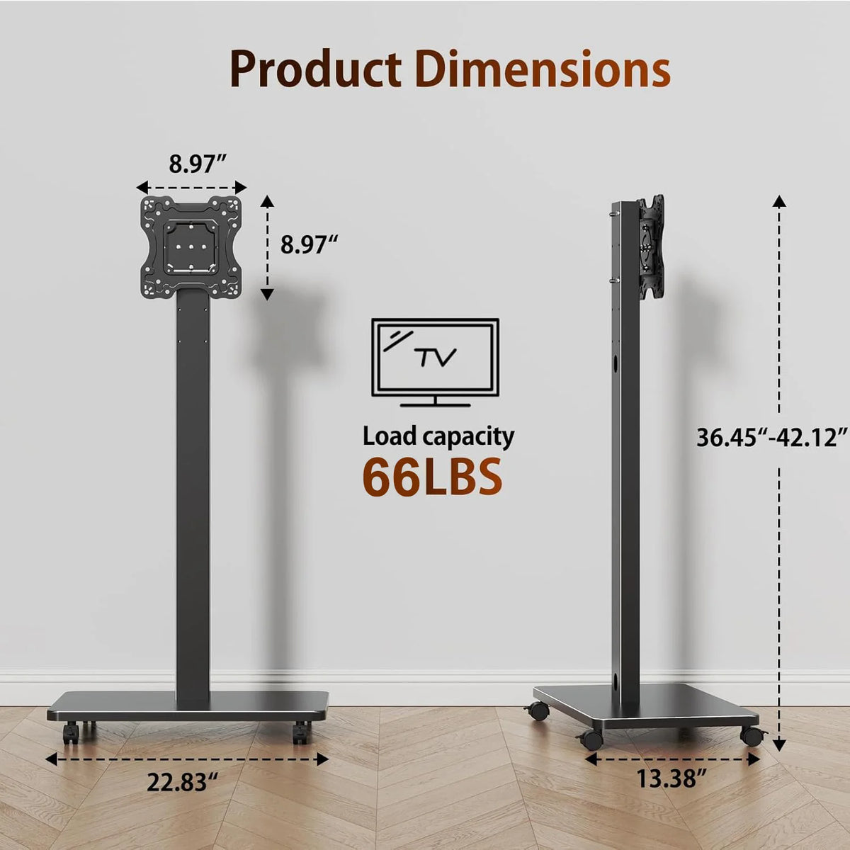 Suporte de TV rolante para TV plana curvada de 10 "-42" com retrato giratório para paisagem Suporte de TV portátil ajustável em altura com rodas