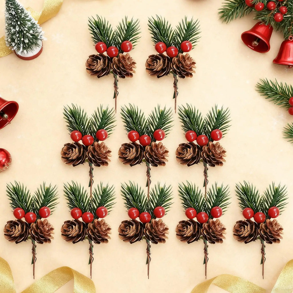 Decoração de natal picaretas 10 peças decoração artificial do feriado ramos de natal decorativos para cartões de felicitações de configuração de casamento