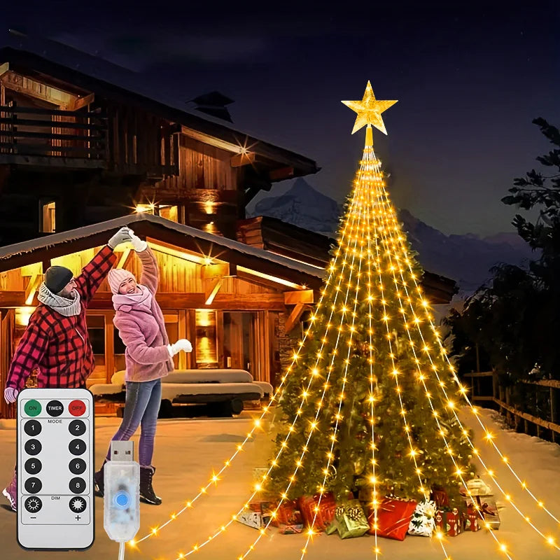 Luzes de Natal 203LED/282LED com 8 Modos, Luzes de Fada à Prova d'Água USB para Decorações de Interiores, Exteriores, Jardins, Casamentos e Festas