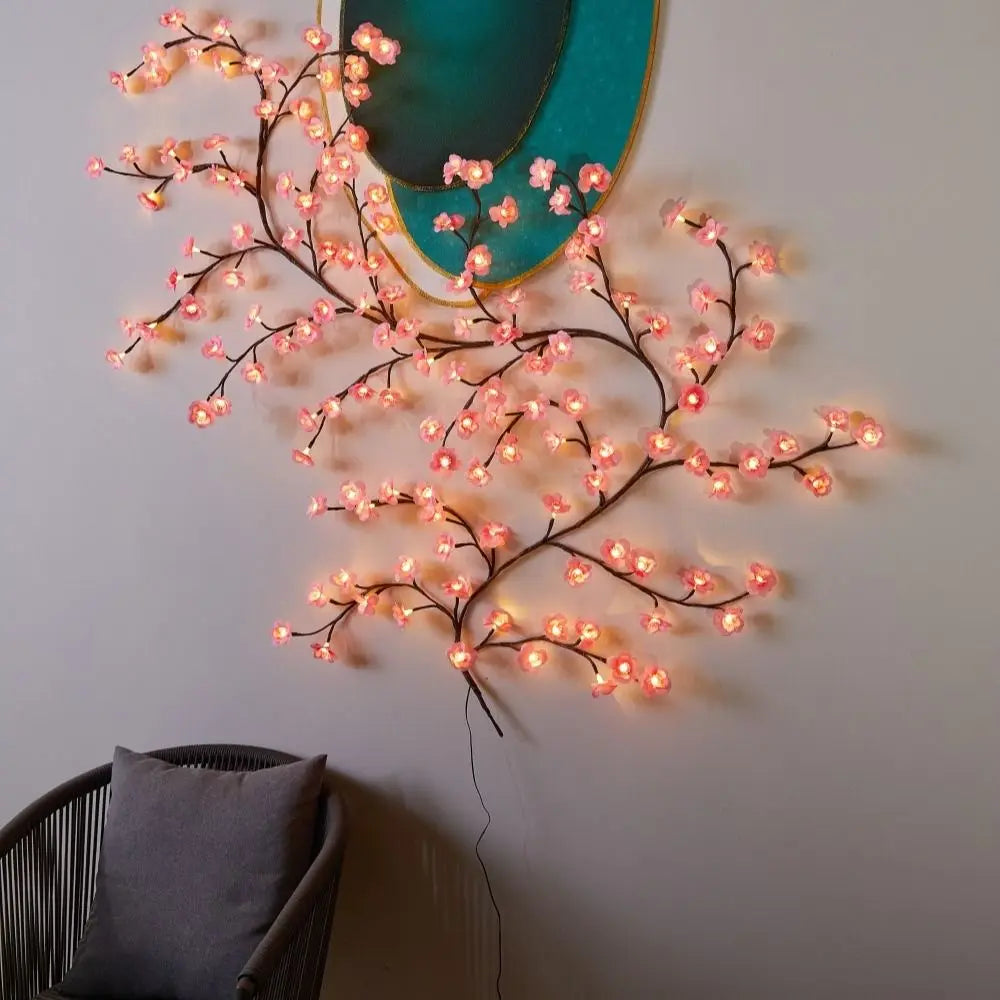 Cereja led ramo de árvore luzes para parede flor de cerejeira salgueiro videira galho decoração guirlanda decorações de natal porta de parede interior casa