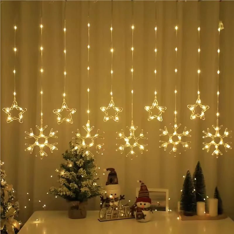 Cortina de Luzes de Natal, Luzes de Fada, 3M, Alimentação USB, Controle Remoto, 8 Modos, Decorações LED para Janelas de Casa - Kasa & Pet
